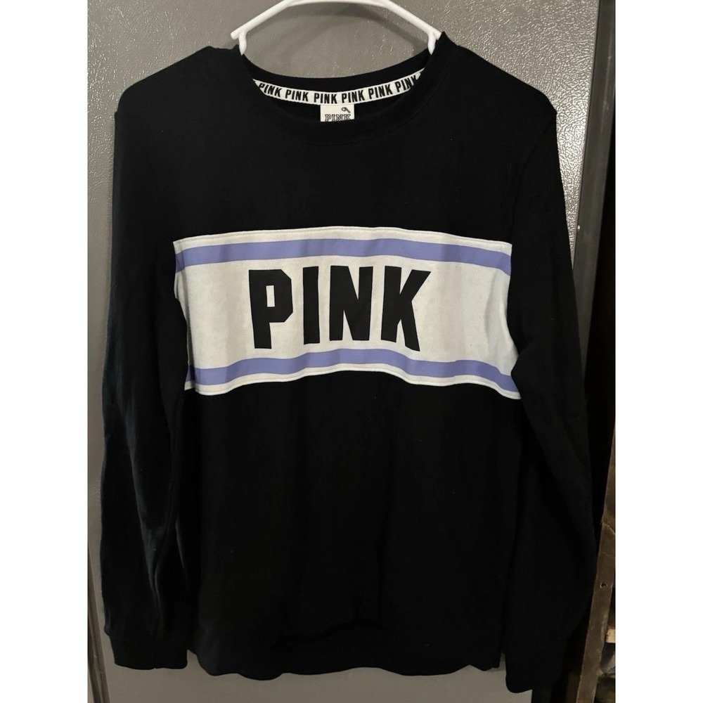 PINK Victoria Secret Women's Medium Pullover Sweatshirt Black Purple Crewneck